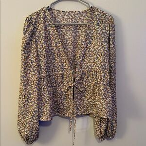 SHEIN Multicolor Floral Tie-Front Blouse